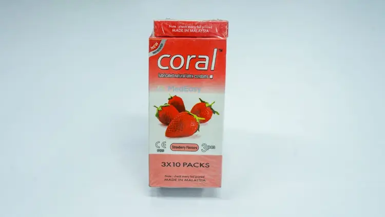Coral Strawberry Flavors Condoms / 3×1's Pack